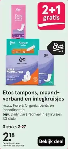 Etos Etos tampons, maand- verband en inlegkruisjes aanbieding