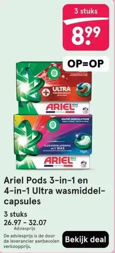 Etos Ariel Pods 3-in-1 en 4-in-1 Ultra wasmiddel- capsules aanbieding