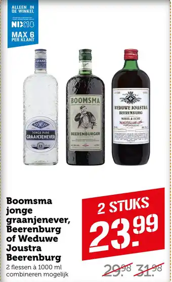 Coop Boomsma jonge graanjenever Beerenburg of Weduwe Joustra Beerenburg aanbieding