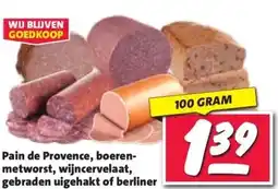 Nettorama Pain de Provence, boeren- metworst, wijncervelaat, gebraden uigehakt of berliner aanbieding