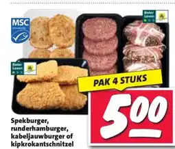 Nettorama Spekburger, runderhamburger, kabeljauwburger of kipkrokantschnitzel aanbieding