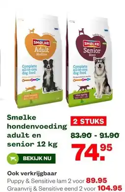 Welkoop Smølke hondenvoeding adult en senior 12 kg aanbieding