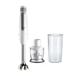 Conrad Braun MQ7020 WH Staafmixer 1000 W BPA-vrij, Traploze snelheidsinstelling, Met mixbeker Wit, Zilver aanbieding