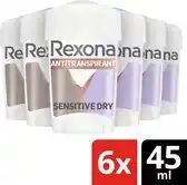 Wehkamp Rexona Women Maximum Protection Sensitive Dry anti-transpirant deodorant stick - 6 x 45 ml aanbieding