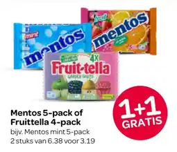 Spar Mentos 5-pack of Fruittella 4-pack aanbieding