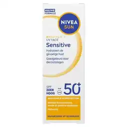 Etos Nivea Sun Uv Face Sensitive Parfumvrije & Hydraterende Zonnebrand SPF50 40 ML aanbieding