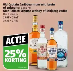 Poiesz Old Captain Caribbean rum wit, bruin of spiced Glen Talloch Schotse whisky of Esbjaerg vodka aanbieding