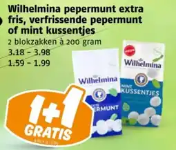 Poiesz Wilhelmina pepermunt extra ! fris, verfrissende pepermunt of mint kussentjes aanbieding