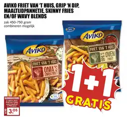 De Boerenschuur Aviko friet van 't huis, grip 'n dip, maaltijdpannetje, skinny fries en/of wavy blends aanbieding