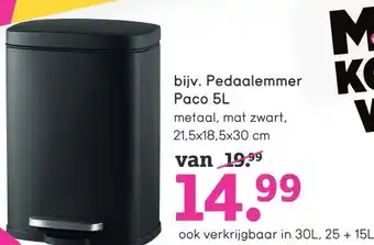 Leen Bakker Pedaalemmer Paco 5L 21.5x18.5x30 cm aanbieding