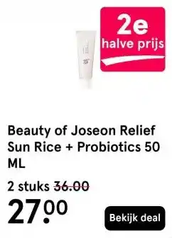 Etos Beauty of Joseon Relief Sun Rice + Probiotics 50 ML aanbieding