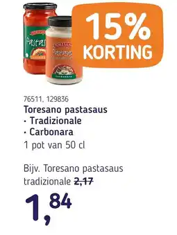 Van Hoeckel Toresano pastasaus Tradizionale Carbonara aanbieding