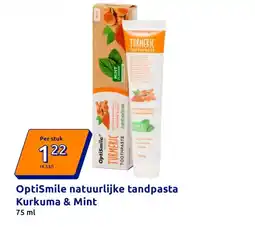 Action OptiSmile natuurlijke tandpasta Kurkuma & Mint aanbieding