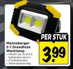 Vomar Voordeelmarkt Mannsberger 2-1 Draadloze Werklamp aanbieding