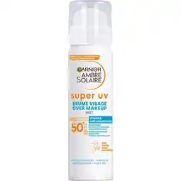 Etos Garnier Ambre Solaire Super UV Face Beschermende Over Make-Up Mist SPF50 75 ML aanbieding