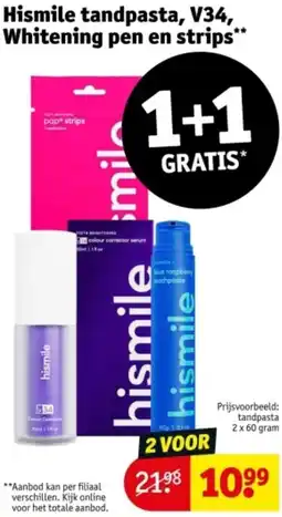 Kruidvat Hismile tandpasta, V34, Whitening pen en strips aanbieding