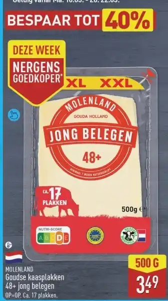 ALDI Molenland goudse kaasplakken 48+ jong belegen aanbieding