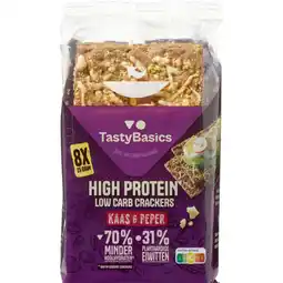 Albert Heijn TastyBasics Low carb-high protein cracker kaas peper aanbieding