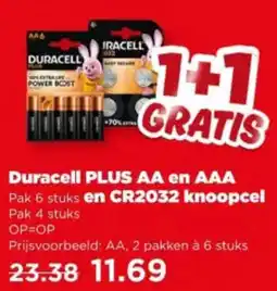 PLUS Duracell PLUS AA en AAA en CR2032 knoopcel aanbieding