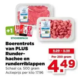 PLUS Boerentrots van PLUS Runder hachee en runderlappen aanbieding
