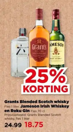 PLUS Grants Blended Scotch whisky, Jameson Irish Whiskey en Roku Gin aanbieding
