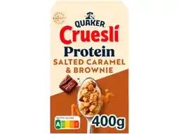 Hoogvliet Quaker Cruesli protein salted caramel brownie aanbieding