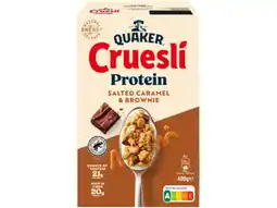 Hoogvliet Quaker Cruesli protein salted caramel brownie aanbieding