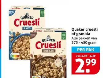 Hoogvliet Quaker cruesli of granola aanbieding