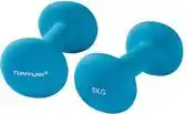 Bol.com Tunturi Dumbbell set - 2 x 5,0 kg - Neopreen - Fluor Blauw - Incl. gratis fitness app aanbieding