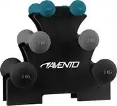 Bol.com Avento 3 paar Handgewichten + Rek - Bone - Zwart/Grijs/Blauw aanbieding