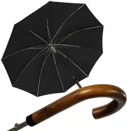 Bol.com Men's Automatic Umbrella with Real Wood Round Hook Handle, black, Umbrella XXL automatic aanbieding