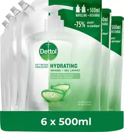 Bol.com Dettol Handzeep - Hydrating Wasgel Navulling - Aloe Vera & Bamboe - 6x500ml - Voordeelverpakking aanbieding