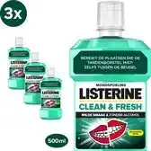 Bol.com Listerine Mondwater Clean & Fresh - mondspoeling - zonder alcohol - 3 x 500 ml aanbieding