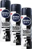 Bol.com NIVEA MEN Invisible for Black & White Power Deodorant Spray - 3 x 150 ml - Voordeelverpakking aanbieding