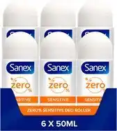 Bol.com Sanex Zero% Sensitive Deodorant Roller 6 x 50ml - Voordeelverpakking aanbieding