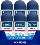Bol.com Sanex Men Active Control Deodorant Anti-Transpirant Roller 6 x 50ml - Voordeelverpakking aanbieding