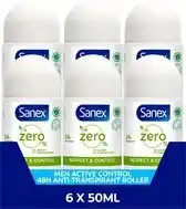 Bol.com Sanex Zero% Respect & Control Deodorant Roller 6 x 50ml - Voordeelverpakking aanbieding