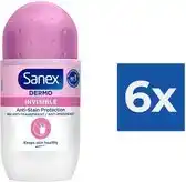 Bol.com Sanex - Deodorant - Roller - pH Balance Dermo - Invisible - 50ml x 6 aanbieding