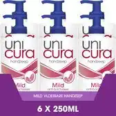 Bol.com Unicura Mild Antibacteriële Vloeibare Handzeep - 6 x 250 ml - Voordeelverpakking aanbieding