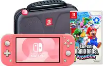 Coolblue Nintendo Switch Lite Koraal + Super Mario Bros. Wonder + Beschermhoes aanbieding