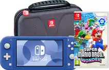 Coolblue Nintendo Switch Lite Blauw + Super Mario Bros. Wonder + Beschermhoes aanbieding