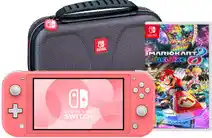 Coolblue Nintendo Switch Lite Koraal + Mario Kart 8 Deluxe + Bigben Beschermtas aanbieding