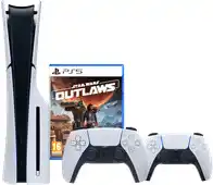 Coolblue PlayStation 5 Slim Disc Edition + Star Wars Outlaws + Extra Controller Wit aanbieding