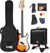 Bol.com Max Gigkit Basgitaar met 40 Watt versterker - Gitaarstandaard - Gitaartas - 4/4 - Sunburst aanbieding