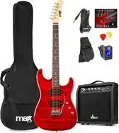 Bol.com Max GigKit Elektrische gitaar 4/4 - Met 40 Watt versterker en accessoires - Donker Rood aanbieding