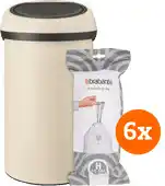 Coolblue Brabantia Touch Bin 60 Liter Soft Beige + Vuilniszakken (120 stuks) aanbieding