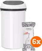 Coolblue Brabantia Touch Bin 60 Liter White + Vuilniszakken (120 stuks) aanbieding