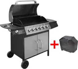 Bol.com vidaXL Gasbarbecue 6+1 kookzone zwart en zilver aanbieding