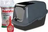 Bol.com PeeWee Kattenbak EcoHus Startpakket - Antraciet - 56 x 39 x 38,5 cm aanbieding