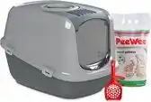 Bol.com PeeWee XXL kattenbak EcoDome Startpakket Antraciet/Grijs - 66,5 x 48,5 x 46,5 cm aanbieding